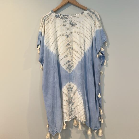 Surf Gypsy Medium Boho Blue Tie Dye Tassel Swim Cover-Up - Picture 9 of 9